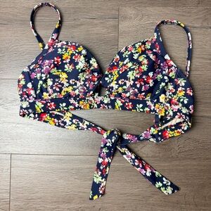 Kona Sol Navy Floral Bikini Top with Multicolor Blooms